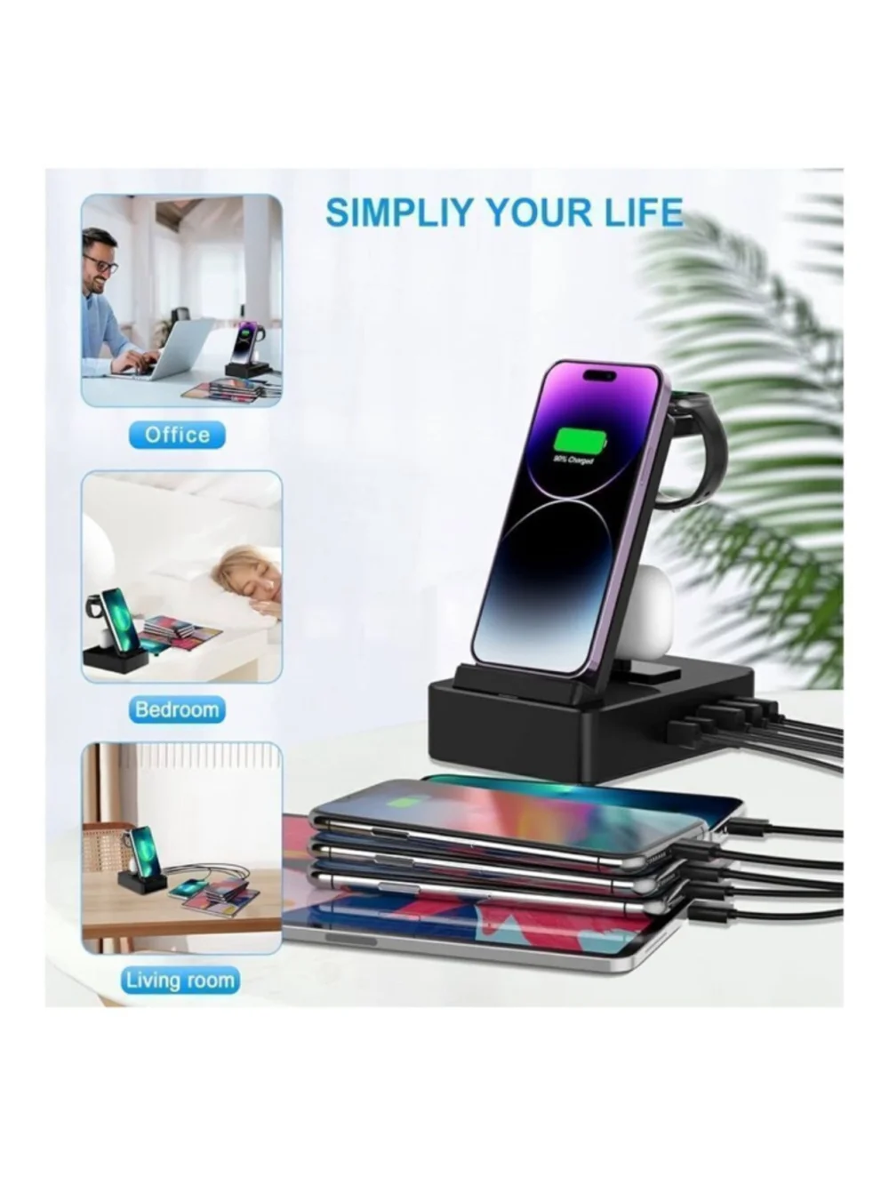 8 in 1 Multifunctional Wireless Charger in Black. New in Box!